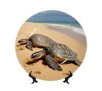 BWLHJKE Assiette décorative en porcelaine anglaise avec image - Motif tortues sur la plage - Assiettes à dîner personnalisées en porcelaine avec présentoir - Assiette décorative en céramique pour