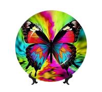BWLHJKE Assiette décorative en porcelaine anglaise avec motif papillon coloré - Assiettes à dîner personnalisées en porcelaine avec présentoir - Assiette décorative en céramique pour décoration murale