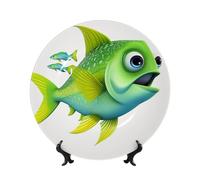 BWLHJKE Assiette décorative en porcelaine anglaise de poisson vert avec image - Assiettes à dîner personnalisées en porcelaine avec présentoir - Assiette décorative en céramique pour décoration murale