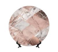 BWLHJKE Assiette décorative en porcelaine anglaise en marbre doré avec image - Assiettes à dîner personnalisées en porcelaine avec présentoir - Assiette décorative en céramique pour décoration murale