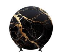 BWLHJKE Assiette décorative en porcelaine anglaise en marbre noir et doré avec image - Assiettes à dîner personnalisées en porcelaine avec présentoir - Assiette décorative en céramique pour décoration
