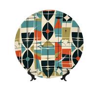 BWLHJKE Assiette décorative moderne en porcelaine anglaise du milieu du siècle avec image - Assiettes à dîner personnalisées en porcelaine avec présentoir - Assiette décorative en céramique pour
