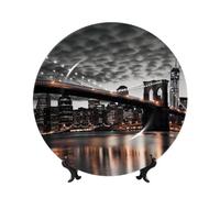 BWLHJKE Brooklyn Bridge Assiette décorative en porcelaine anglaise avec image personnalisée avec support de présentation, assiette décorative en céramique pour décoration murale, 25,4 cm