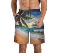 BWLHJKE Coconut Palm Tree Sandy Beach Short de bain pour homme à séchage rapide avec poches, blanc, XX-Large