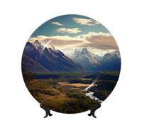 BWLHJKE Cook National Park Mountain Landscape Assiette décorative en porcelaine anglaise avec image - Assiettes à dîner personnalisées en porcelaine avec support de présentation - Assiette décorative