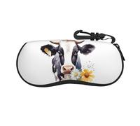 BWLHJKE Étui à lunettes aquarelle vache et marguerite - Fermeture éclair - Coque rigide - Portable - Avec crochet
