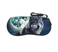 BWLHJKE Étui à lunettes avec fermeture éclair et fermeture éclair - Étui à lunettes de soleil portable avec crochet - Motif loup sous la lune