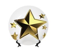 BWLHJKE Gold Star Assiette décorative en porcelaine anglaise avec image - Assiettes à dîner personnalisées en porcelaine avec présentoir - Assiette décorative en céramique pour décoration murale