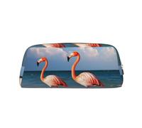 BWLHJKE Grande trousse de maquillage avec flamant rose marchant sur la plage pour homme et femme - Trousse de toilette de voyage esthétique - Grande trousse à crayons, doré, One Size