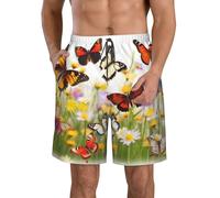 BWLHJKE Group of Butterflies Short de bain pour homme à séchage rapide avec poches et cordon de serrage, Blanc, S