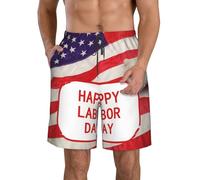 BWLHJKE Happy Labor Day Short de bain pour homme à séchage rapide avec poches et cordon de serrage, blanc, XX-Large