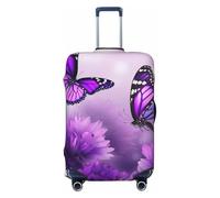 BWLHJKE Housse de bagage de voyage pour valise, approuvée par la TSA, lavable, élastique, housse de valise à fleurs violettes et papillons, housse anti-rayures pour bagages de 55,9 à 61 cm, Noir , M