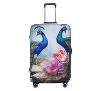 BWLHJKE Housse de bagage de voyage pour valise, approuvée TSA, lavable, élastique, beau paon et lotus, housse de bagage anti-rayures pour bagages de 55,9 à 61 cm, Noir , L