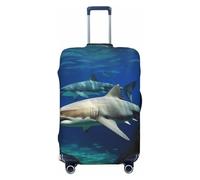 BWLHJKE Housse de bagage de voyage pour valise, approuvée TSA, lavable, élastique, deux requins blancs, housse de bagage anti-rayures pour bagages de 55,9 à 61 cm, Noir , S