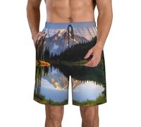 BWLHJKE Mountain and Lake Pictures Short de bain pour homme à séchage rapide avec poches et cordon de serrage, Blanc, XL