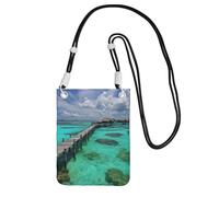 BWLHJKE Sac à bandoulière pour téléphone portable - Étanche - Motif paysage des Maldives - Pour femme et homme - Mini sac à main pour téléphone portable - Petit sac à bandoulière avec sangle réglable