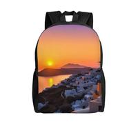 BWLHJKE Sac à dos de voyage pour femme et homme - Grand sac à dos étanche et décontracté pour ordinateur portable - Motif île de Grèce - Coucher de