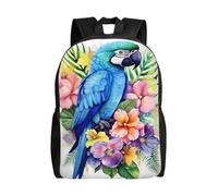 BWLHJKE Sac à dos de voyage pour femme et homme - Motif perroquet bleu en fleurs - Grand sac à dos pour ordinateur portable - Imperméable et décontracté