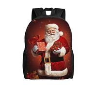 BWLHJKE Sac à dos de voyage pour homme et femme - Décoration de Noël - Joli Père Noël tenant un cadeau pour ordinateur portable - Grand sac à dos étanche et décontracté