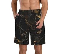 BWLHJKE Short de bain en marbre doré et noir pour homme - Séchage rapide - Avec poches et cordon de serrage, blanc, 3X-Large