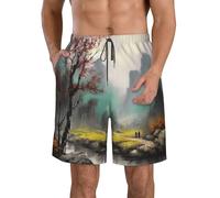 BWLHJKE Short de bain pour homme à séchage rapide avec poches et cordon de serrage, Blanc, S