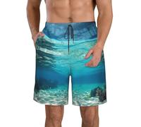 BWLHJKE Short de bain sous-marin pour homme avec poches à séchage rapide Motif plage tropicale, Blanc, S