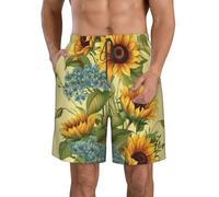 BWLHJKE Sunflowers Short de bain pour homme à séchage rapide avec poches et cordon de serrage, blanc, 3X-Large