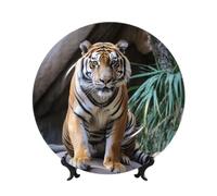 BWLHJKE Tiger in the zoo Assiette décorative en porcelaine anglaise avec image - Assiettes à dîner personnalisées en porcelaine avec support de présentation - Assiette décorative en céramique pour