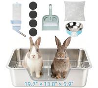 BWOGUE Grande litière en acier inoxydable pour lapin avec plateau de tamisage, grille en acier, bac à litière pour lapin, bac à litière pour lapin, cochon d'Inde, chinchillas, furet, écureuil, facile