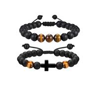 BWOOOWE 2 Pièces Bracelet Pierre Naturelle Homme Femme Bijoux Perles Ajustables Tigre Bracelet Chakra Lithothérapie Bijoux Femme Cadeau Élégant Accessoire Mode