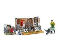 BRUDER bworld vache et veau avec agriculteur