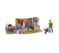 Bruder Étable bworld avec veau et fermier, décor