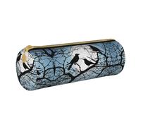 BWPDPXFJ Black Crow Birds - Trousse à crayons en cuir écologique avec fermeture éclair - Organiseur cylindrique compact pour l'école, le bureau et les voyages, blanc, Taille unique, Organiseur de sac