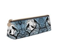 BWPDPXFJ Black Crow Birds - Trousse à crayons triangulaire en cuir - Organiseur écologique avec fermeture éclair de qualité supérieure pour l'école, le bureau et les voyages, blanc, Taille unique