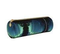 BWPDPXFJ Celestial Night - Trousse à crayons en cuir écologique avec fermeture éclair - Organiseur cylindrique compact pour l'école, le bureau et les voyages, blanc, Taille unique, Organiseur de sac