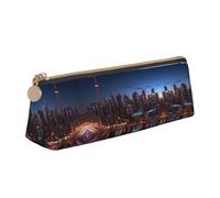 BWPDPXFJ Cityscape Night Canada - Trousse à crayons triangulaire en cuir - Organiseur écologique avec fermeture éclair de qualité supérieure pour l'école, le bureau et les voyages, blanc, Taille