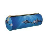 BWPDPXFJ Dauphins in The Sea - Trousse à crayons en cuir écologique avec fermeture éclair - Organiseur cylindrique compact pour l'école, le bureau et les voyages, blanc, Taille unique, Organiseur de
