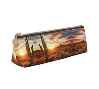 BWPDPXFJ Desert Sunset - Trousse à crayons triangulaire en cuir imprimé - Organiseur écologique avec fermeture éclair de qualité supérieure pour l'école, le bureau et les voyages, blanc, Taille unique