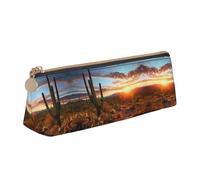 BWPDPXFJ Desert Sunset - Trousse à crayons triangulaire en cuir imprimé - Organiseur écologique avec fermeture éclair de qualité supérieure pour l'école, le bureau et les voyages, blanc, Taille unique