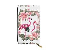 BWPDPXFJ Flamingo Bird Round Leaves - Portefeuille fin en cuir imprimé avec fermeture éclair, 12 emplacements pour cartes et poche pour pièces de monnaie, portefeuille compact de luxe pour voyage