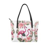 BWPDPXFJ Flamingo Bird Round Leaves - Sac de travail imperméable pour femme en cuir synthétique léger avec compartiments pour le bureau et les voyages., Noir , Taille unique
