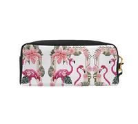 BWPDPXFJ Flamingo Bird Round Leaves - Trousse de maquillage en cuir imprimé pour organisateur de voyage, trousse de maquillage étanche avec compartiments, trousse à crayons personnalisée pour