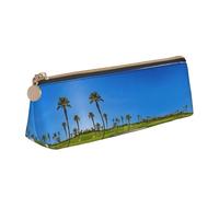 BWPDPXFJ Golf Course by The Sea - Trousse à crayons triangulaire en cuir imprimé - Organiseur écologique avec fermeture éclair de qualité supérieure pour l'école, le bureau et les voyages, blanc