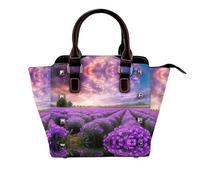 BWPDPXFJ Lavender fields - Sac à bandoulière en cuir imprimé avec rivets, sangle réglable, plusieurs poches pour femme, école, bureau, voyage., Noir , Taille unique