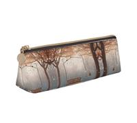 BWPDPXFJ Now Falling in The Park - Trousse à crayons triangulaire en cuir imprimé - Organiseur écologique avec fermeture éclair de qualité supérieure pour l'école, le bureau et les voyages, blanc