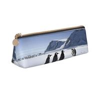 BWPDPXFJ Penguins on The Iceberg - Trousse à crayons triangulaire en cuir imprimé - Organiseur écologique avec fermeture éclair de qualité supérieure pour l'école, le bureau et les voyages, blanc