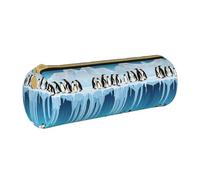 BWPDPXFJ Pingouins on The Iceberg - Trousse à crayons en cuir écologique avec fermeture éclair - Organiseur cylindrique compact pour l'école, le bureau et les voyages, blanc, Taille unique, Organiseur
