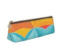 BWPDPXFJ Sunset and Sunrise with Sea Waves - Trousse à crayons triangulaire en cuir - Organiseur écologique avec fermeture éclair de qualité supérieure pour l'école, le bureau et les voyages, blanc