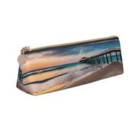 BWPDPXFJ Sunset Beach and Bridge - Trousse à crayons triangulaire en cuir imprimé - Organiseur écologique avec fermeture éclair de qualité supérieure pour l'école, le bureau et les voyages, blanc