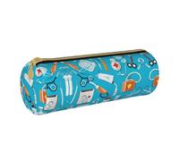 BWPDPXFJ Trousse à crayons en cuir écologique avec fermeture éclair et motif de médecine de dessin animé - Organiseur cylindrique compact pour l'école, le bureau et les voyages, blanc, Taille unique